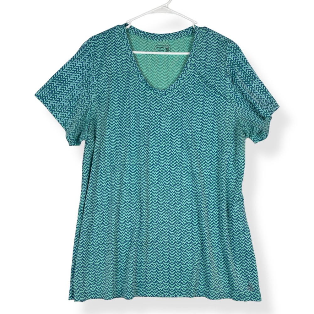 Be Inspired Top Womens 2X Blue Short Sleeve V Neck Athleisure Top